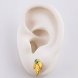 Stud Earrings Triple Sheet 2.35gr / 1.4cm / Mini Emerald 18 pts Yellow Gold (Jewel) ©