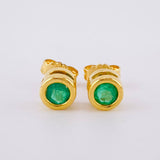 Stud Earrings Hoop 1.6gr / 0.05cm / Emerald 70 pts Yellow Gold (Jewel) ©