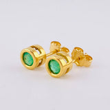 Stud Earrings Hoop 1.6gr / 0.05cm / Emerald 70 pts Yellow Gold (Jewel) ©