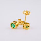 Stud Earrings Hoop 1.6gr / 0.05cm / Emerald 70 pts Yellow Gold (Jewel) ©