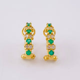 Omega Hoop Earrings Scattered Points Emerald 26pts Diamonds 16pts 3.05gr / 1.5cm / 18K Yellow Gold ©