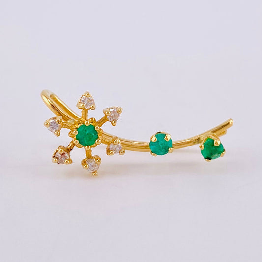 Piercing Simulador Earcuff 1.1gr / 2.3cm / Copo de Nieve Esmeraldas 20pts Diamantes 12pts Oro Amarillo (Joya) ©