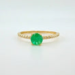 Solitaire Ring 4 Prongs Emeralds 5pts .diamonds 3 Dts 1.4g / T7 Yellow Gold 18K