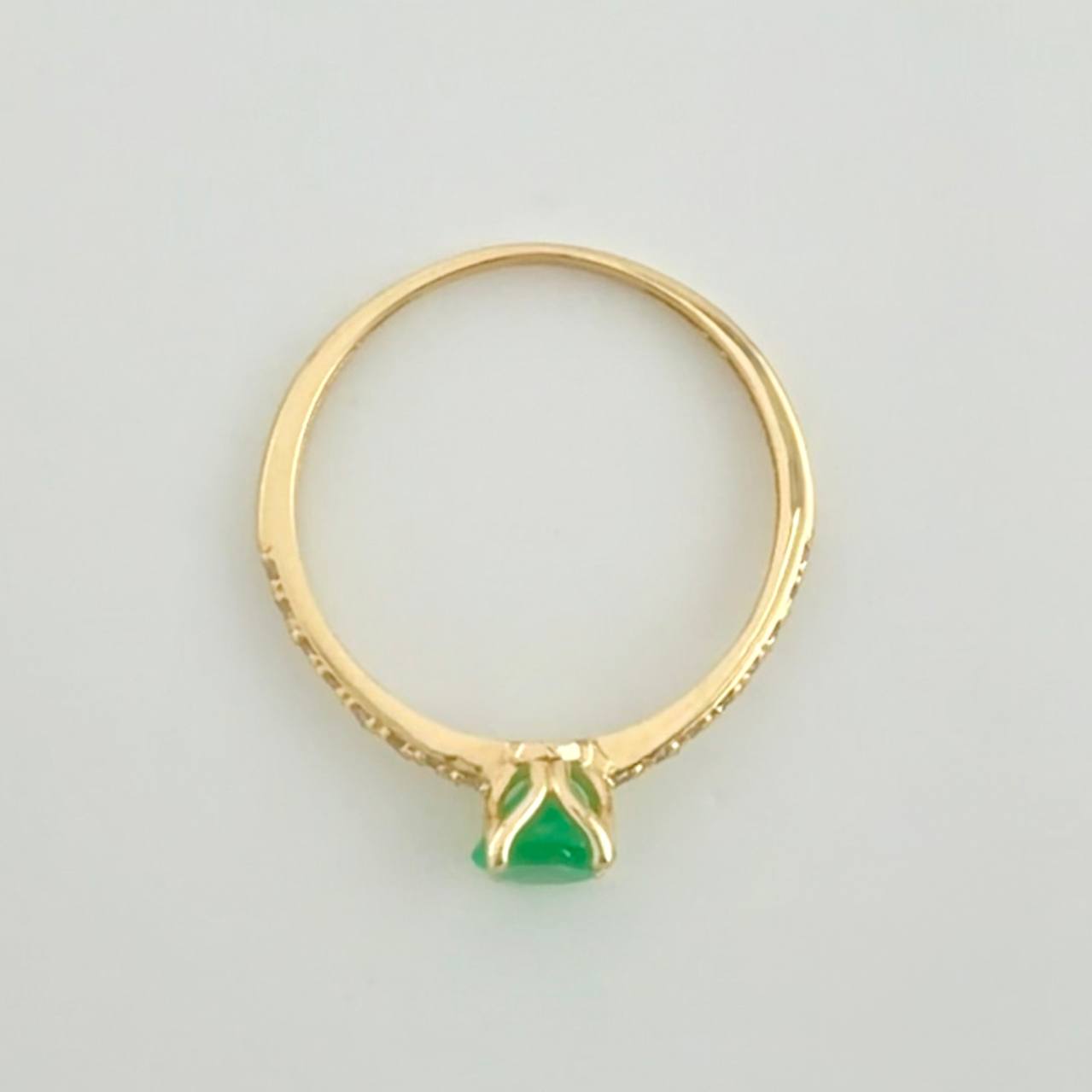 Solitaire Ring 4 Prongs Emeralds 5pts .diamonds 3 Dts 1.4g / T7 Yellow Gold 18K