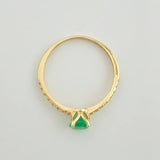 Solitaire Ring 4 Prongs Emeralds 5pts .diamonds 3 Dts 1.4g / T7 Yellow Gold 18K