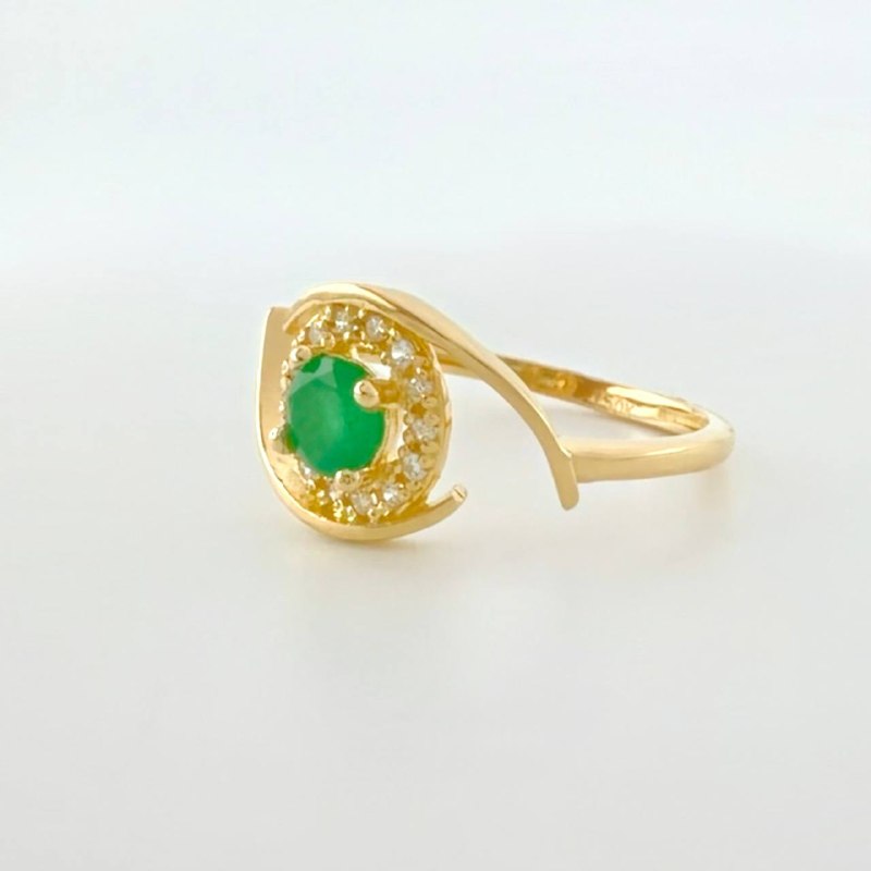 Anillo Solitario Oleado Esmeraldas 44pts .diamantes 2 Dts 2.65g / T8 Oro Amarillo 18K