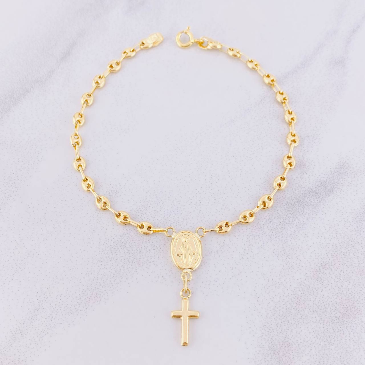 Pulso Denario GC Virgen Milagrosa 2.45g / 7 in / 3.4mm Oro Amarillo 18K