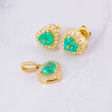Topos Set Corazón Tupido con Dije Esmeralda 2.88pts Diamantes 79pts 6.7g / in / 11.2mm Oro Amarillo 18K