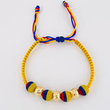 Tricolor Woven Bracelet Neoprene Diamond Cut Beads 8Mm / 3 Pcs Yellow Gold 18K