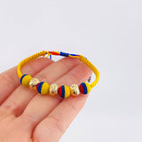 Tricolor Woven Bracelet Neoprene Diamond Cut Beads 8Mm / 3 Pcs Yellow Gold 18K