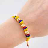 Tricolor Woven Bracelet Neoprene Diamond Cut Beads 8Mm / 3 Pcs Yellow Gold 18K