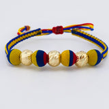 Tricolor Woven Bracelet Neoprene Diamond Cut Beads 8Mm / 3 Units Yellow Gold 18K (A.C)
