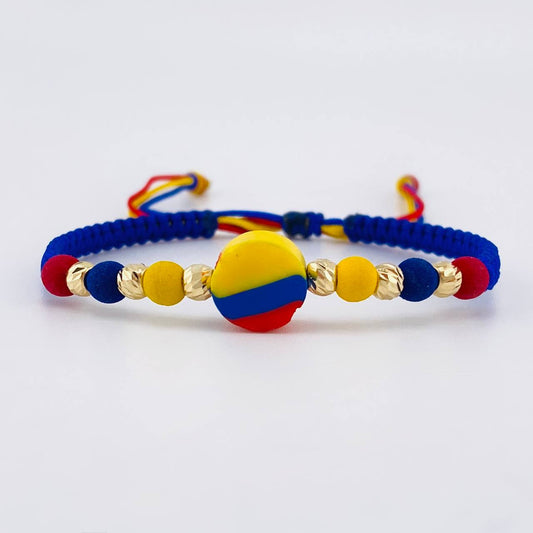 Pulsera Tejida Tricolor Circulo Bolas Diamantadas 4Mm / 6 Und Oro Amarillo 18K (A.C)