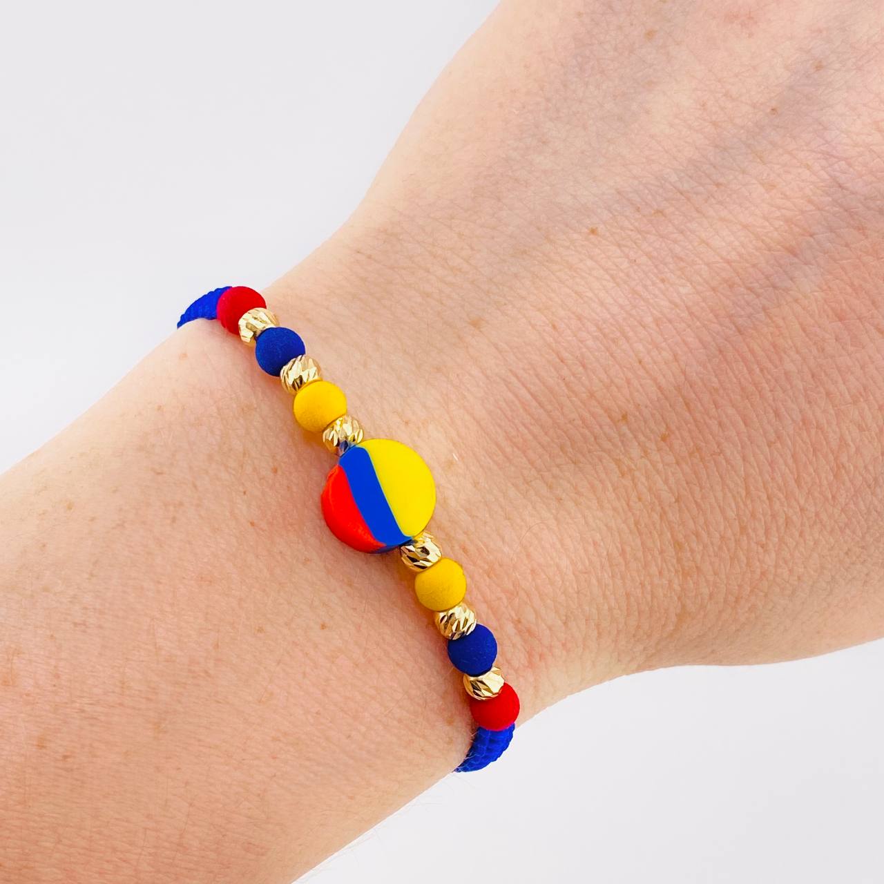 Tricolor Woven Bracelet Circle Diamond Cut Beads 4Mm / 6 Units Yellow Gold 18K (A.C)