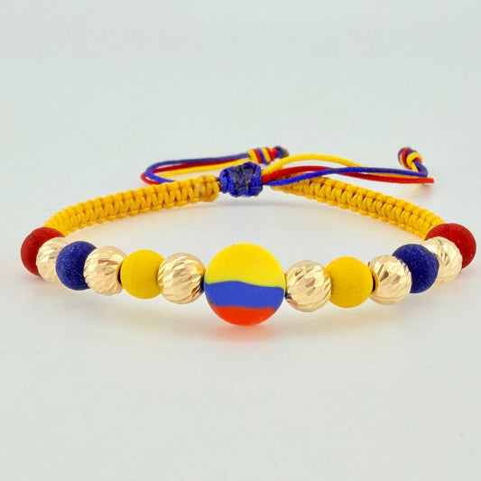 Pulsera Tejida Tricolor Circulobolas Diamantadas 6Mm / 6 Und Oro Amarillo 18K (A.C)