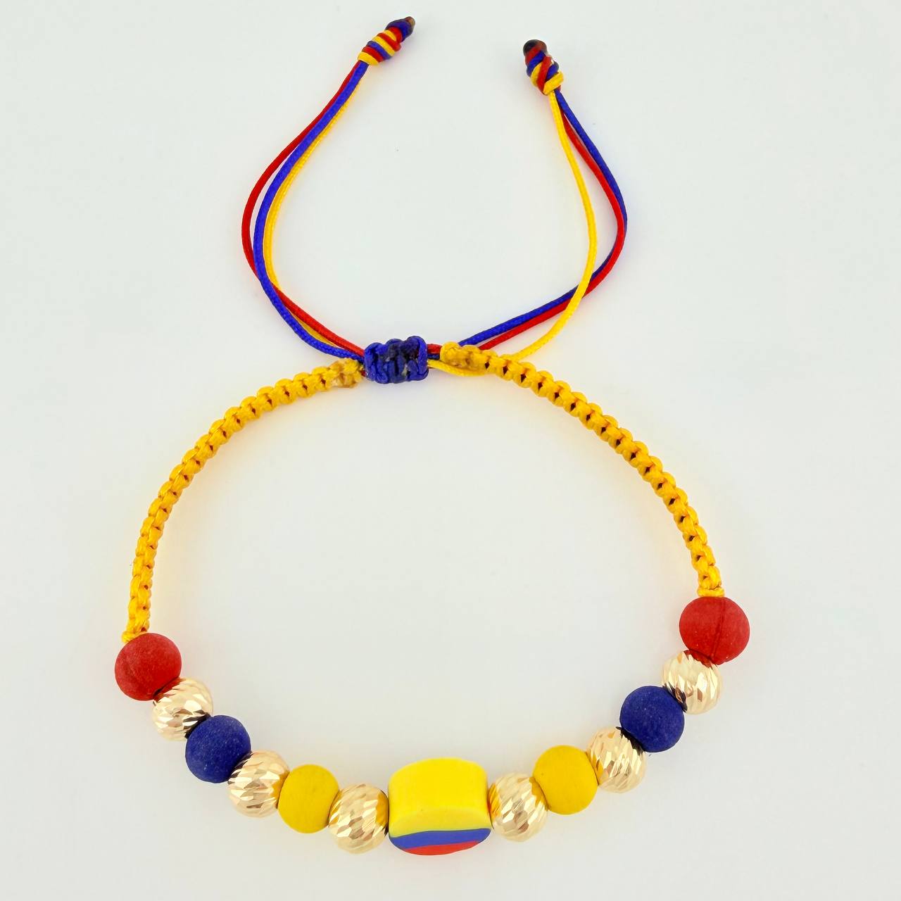 Tricolor Woven Bracelet with Diamond Cut Circle Beads 6Mm / 6 Units Yellow Gold 18K (A.C)