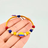 Tricolor Woven Bracelet with Diamond Cut Circle Beads 6Mm / 6 Units Yellow Gold 18K (A.C)