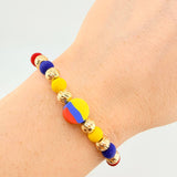 Tricolor Woven Bracelet with Diamond Cut Circle Beads 6Mm / 6 Units Yellow Gold 18K (A.C)