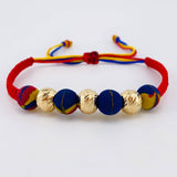 Tricolor Woven Neoprene Bracelet Diamond Cut Beads 8Mm / 3 Pcs 18K Yellow Gold (A.C)