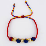 Tricolor Woven Neoprene Bracelet Diamond Cut Beads 8Mm / 3 Pcs 18K Yellow Gold (A.C)
