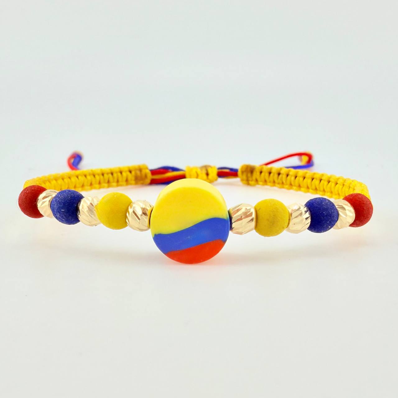 Tricolor Woven Bracelet Circle Diamond Cut Beads 4Mm / 6 Pcs Yellow Gold 18K (A.C)