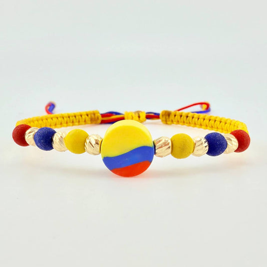 Pulsera Tejida Tricolor Circulo Bolas Diamantadas 4Mm / 6 Und Oro Amarillo 18K (A.C)