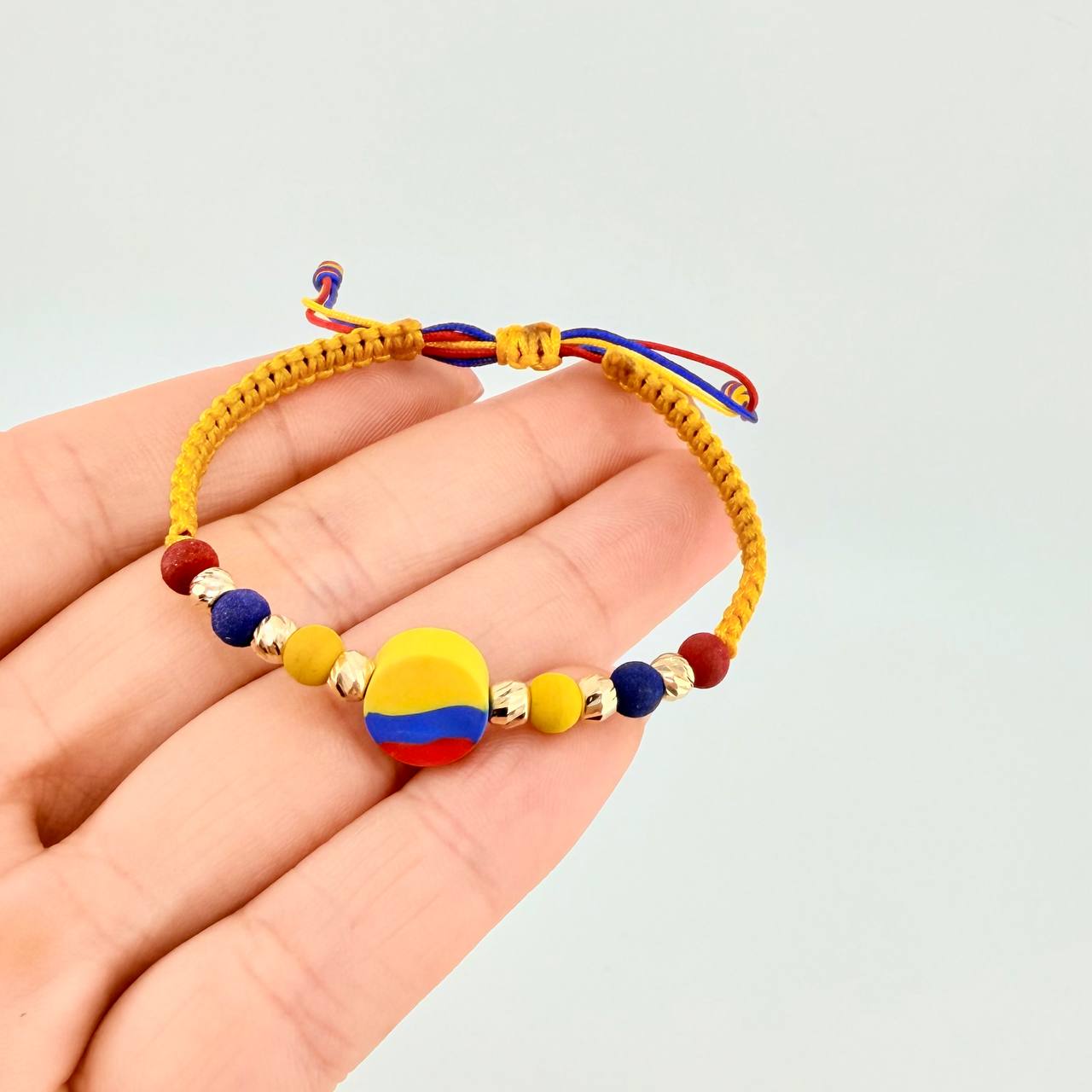 Tricolor Woven Bracelet Circle Diamond Cut Beads 4Mm / 6 Pcs Yellow Gold 18K (A.C)