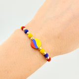 Tricolor Woven Bracelet Circle Diamond Cut Beads 4Mm / 6 Pcs Yellow Gold 18K (A.C)