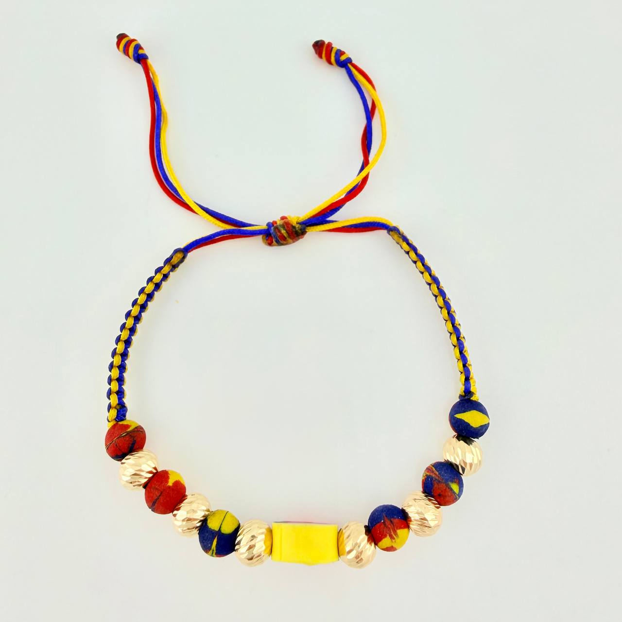Pulsera Tejida Tricolor Circulo Bolas Diamantadas 6Mm / 6 Und Oro Amarillo 18K