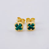 Stud Earrings Clover Green Malachite 1.95 g / in / 7.25 mm Yellow Gold 18K