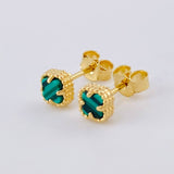 Stud Earrings Clover Green Malachite 1.95 g / in / 7.25 mm Yellow Gold 18K