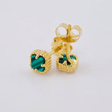 Stud Earrings Clover Green Malachite 1.25 g / in / 7.25 mm Yellow Gold 18K