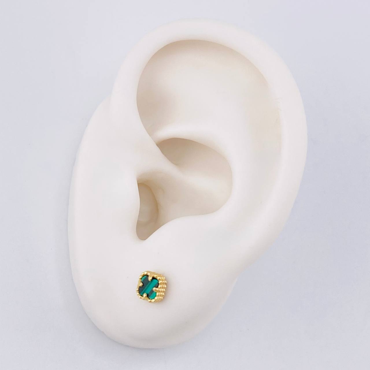 Clover Stud Earrings Green Malachite 1.15 g / in / 5.1 mm Yellow Gold 18K