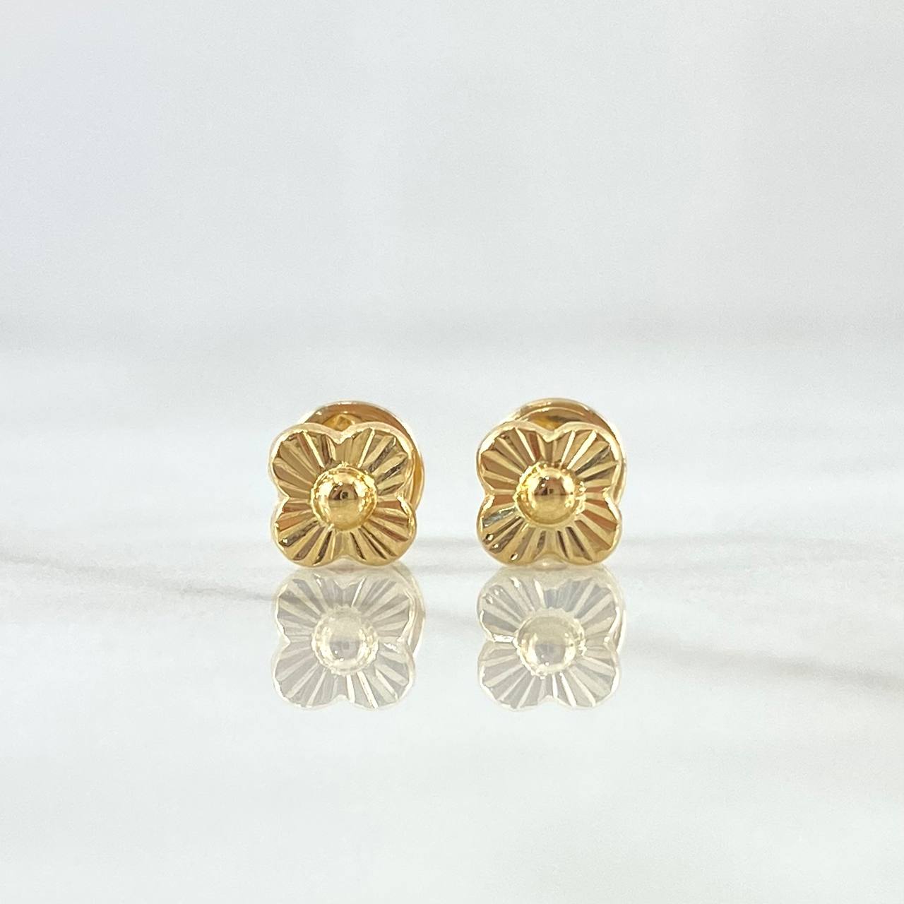 Stud Earrings Flower 0.6gr / 5mm Diamond Cut 18K Yellow Gold