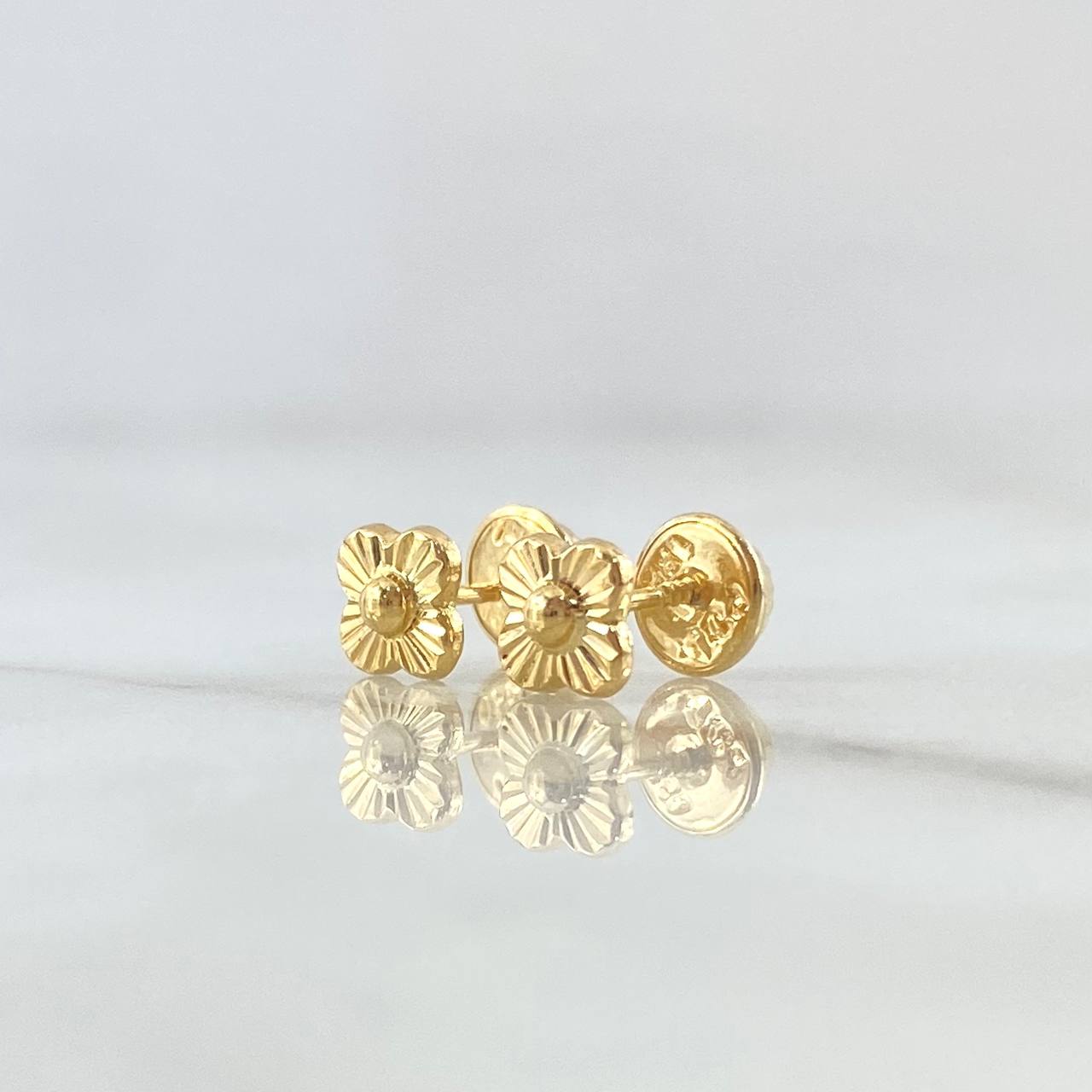 Stud Earrings Flower 0.6gr / 5mm Diamond Cut 18K Yellow Gold
