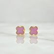Stud Earrings Clover 0.8gr / 6mm Dotted Edge Pink Resin 18K Yellow Gold