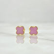 Topos Trebol 0.7gr / 6mm Borde Punteado Resina Rosada Oro Amarillo 18K *