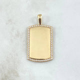 Dije Placa Rectangular Espejo 5.75gr / 3.7cm / Cargador Liso Circones Blancos Oro Amarillo 18K