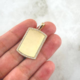 Dije Placa Rectangular Espejo 5.05gr / 3.7cm / Cargador Liso Circones Blancos Oro Amarillo 18K