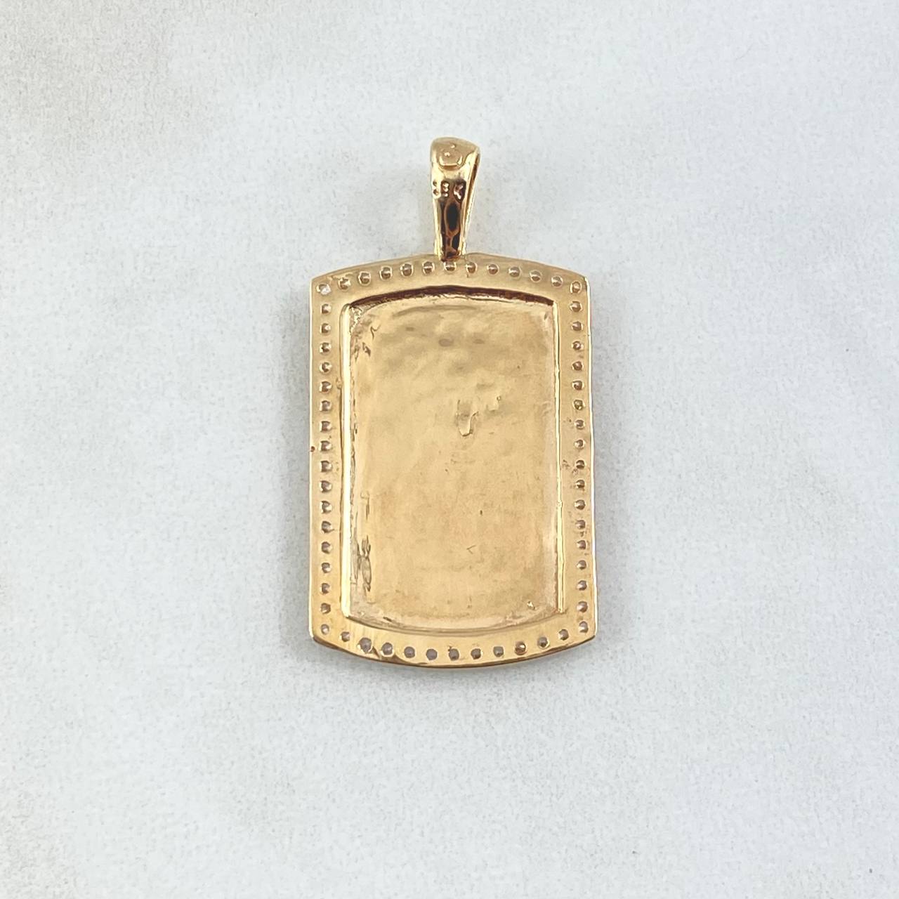 Dije Placa Rectangular Espejo 5.55gr / 3.7cm / Cargador Liso Circones Blancos Oro Amarillo 18K