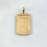 Dije Placa Rectangular Espejo 5.55gr / 3.7cm / Cargador Liso Circones Blancos Oro Amarillo 18K