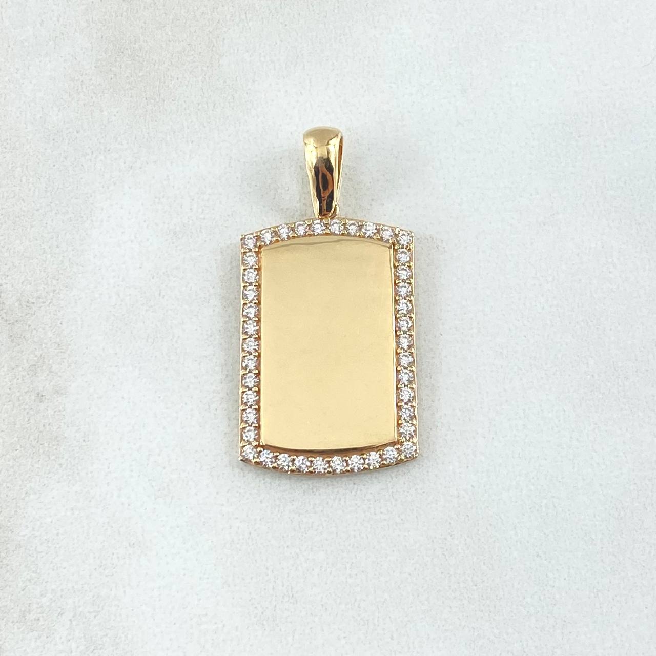 Pendant Rectangular Mirror Plate 4.4gr / 3.2cm / Smooth Charger White Zircons 18K Yellow Gold *