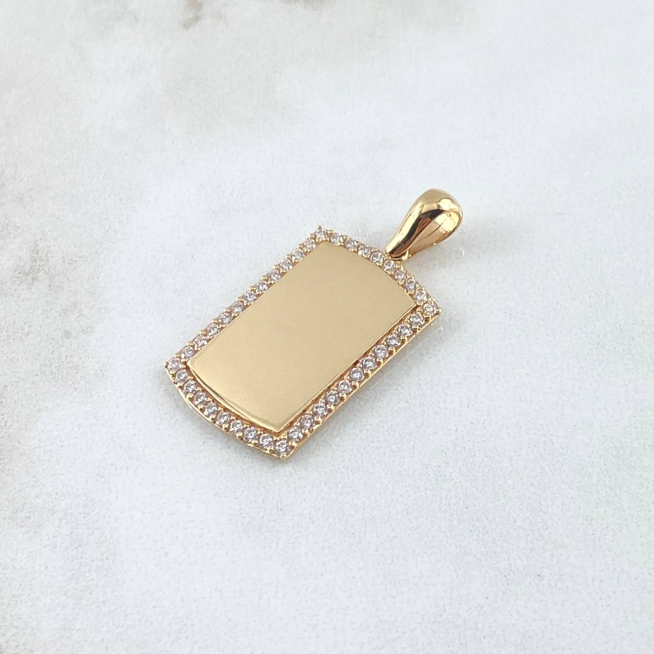 Pendant Rectangular Mirror Plate 4.4gr / 3.2cm / Smooth Charger White Zircons 18K Yellow Gold *