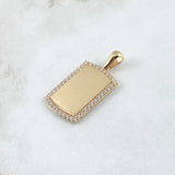 Dije Placa Rectangular Espejo 4.35gr / 3.2cm / Cargador Liso Circones Blancos Oro Amarillo 18K ©