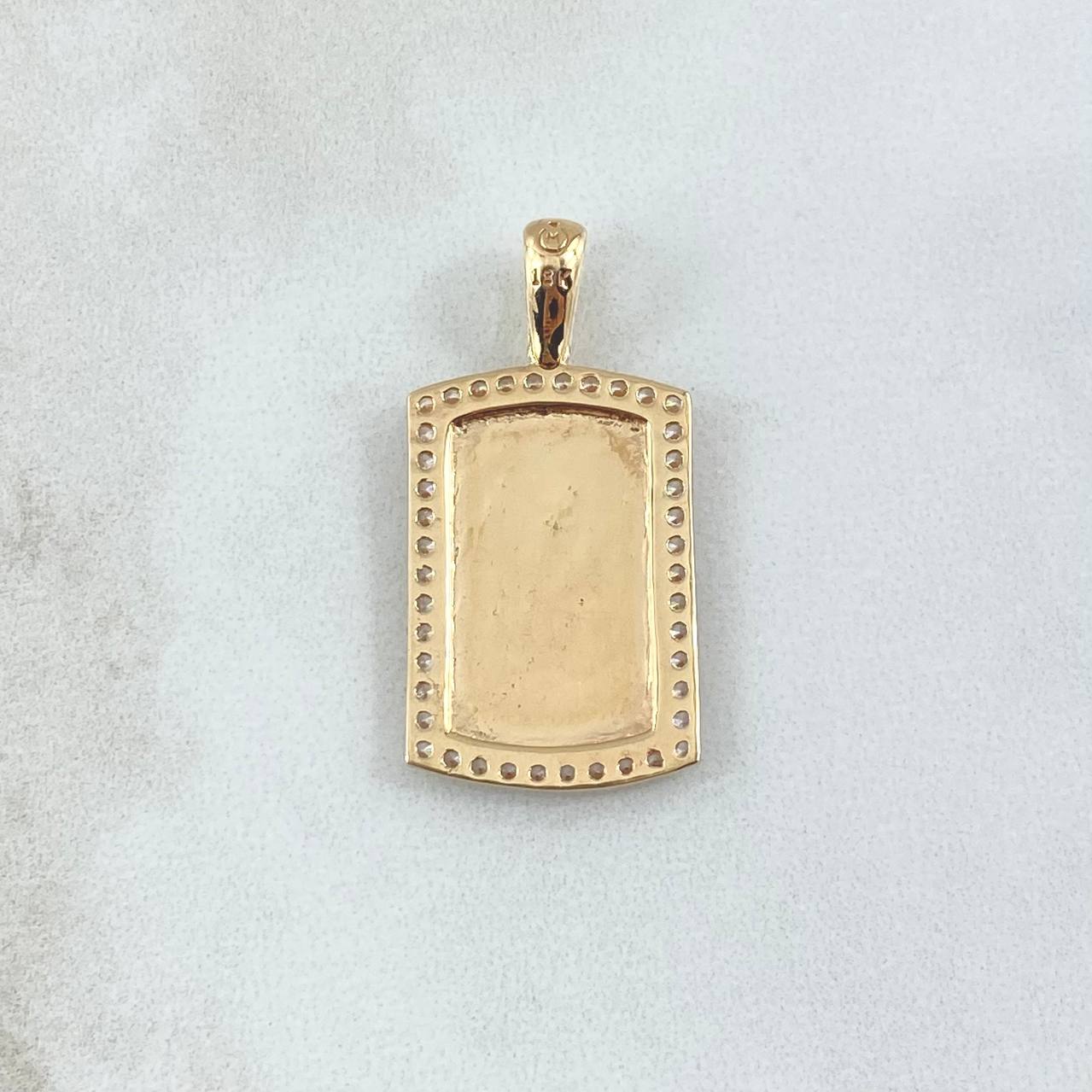 Pendant Rectangular Mirror Plate 4.4gr / 3.2cm / Smooth Charger White Zircons 18K Yellow Gold *