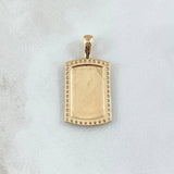 Dije Placa Rectangular Espejo 4.75gr / 3.2cm / Cargador Liso Circones Blancos Oro Amarillo 18K