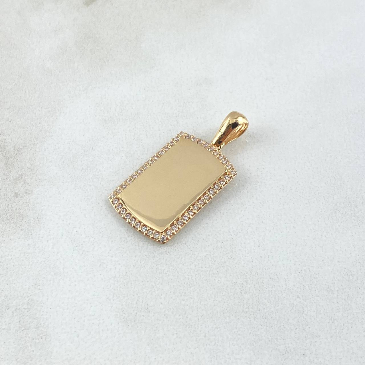Pendant Rectangular Mirror Plate 2.3gr / 2.6cm / Smooth Charger White Zircons 18K Yellow Gold
