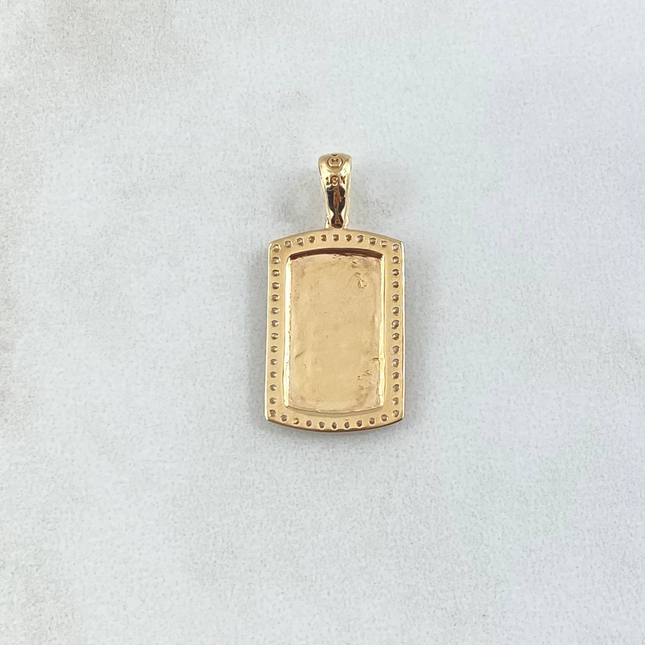 Dije Placa Rectangular Espejo 2.35gr / 2.6cm / Cargador Liso Circones Blancos Oro Amarillo 18K ©