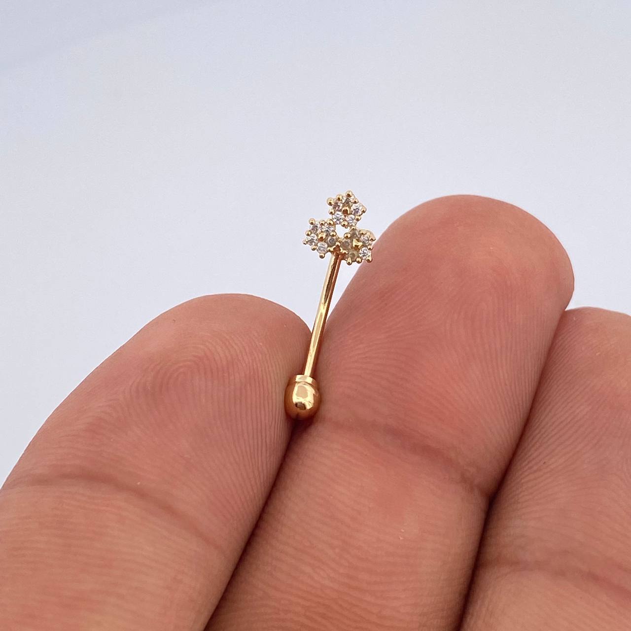 Piercing Curvo Triple Flor 0.45gr / 3/4 in / Oro Amarillo 18K &