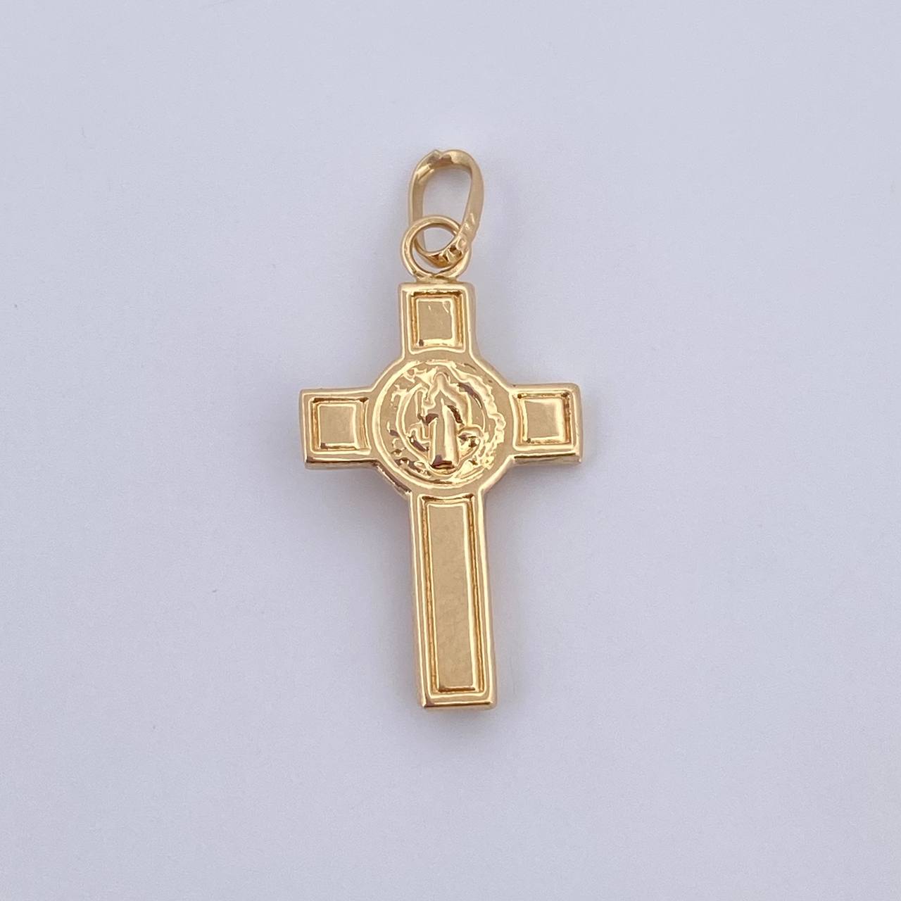Dije Cruz Cristo San Benito 0.7gr / 2.6cm / Oro Amarillo 18K &
